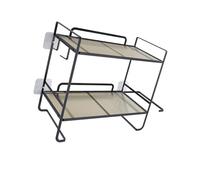 Wdbild Solución de almacenamiento compacta para baño, estante de hierro de 2 niveles con estantes abiertos y gancho, estante de pared multifunción para baño, estante de almacenamiento sin taladrar
