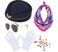 Wdbild Sombrero de copa y sombrero de asistente de vuelo, conjunto de boinas de azafatas, sombreros de aerolínea, accesorios de uniforme para cosplay y fiestas de disfraces