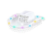 Wdbild Sombrero de vaquero, borlas de cumpleaños, diamantes de imitación con luces LED coloridas, tapas superiores ajustables para fiestas, reuniones de cumpleaños