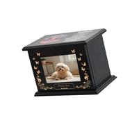 Wdbild Urna conmemorativa para mascotas con palabras de recuerdo grabadas, soporte para cenizas con marco de fotos, caja de recuerdos de madera natural para perros y gatos, caja de cremación de