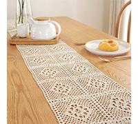 WDCDYQDH Camino de Mesa Sencillo Hecho a Mano, de Estilo Pastoral, de Punto de Crochet, con borlas de Encaje Vintage, para Mesa, de poliéster, Lino y algodón (Cuadrado Beige, 24 x 350 cm)