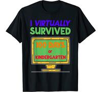 WDCzzFD 100 Days of School Virtual Learning I Survived Kindergarten T-Tshirts Camisetas y Tops Black(Medium)