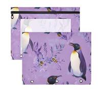 WDdZzyy Art Penguin - Caja de lápices con 3 ojales reforzados, 3 agujeros para carpeta de 3 anillos, paquete de 2 profesores de regreso a la escuela