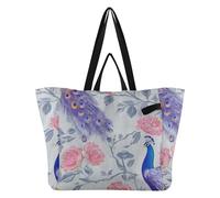 WDdZzyy Bolsa de lona para la cocina, bolsa de compras para mujeres, kit de entrega de maternidad, diseño de pavo real, color plateado