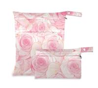 WDdZzyy Bolsa de ropa de gimnasio impermeable con diseño de rosas románticas rosas, paquete de 2 bolsas de pañales esenciales con asas para guardería