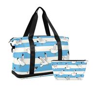 WDdZzyy Bolsa de viaje de gaviota azul y blanca con bolsillo para mojado y correa ajustable, bolsa de viaje para viajes de negocios, juego de 2 piezas para hombres y mujeres