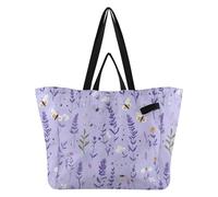 WDdZzyy Bolsa grande de lona moderna para la cocina, bolsa de comestibles para mamá, para mujer, viajes, playa, fiesta, linda flor púrpura lavanda