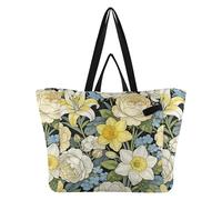 WDdZzyy Bolsas de lona de tela para cocina, bolsas de comestibles Momlife para mujer, kit de parto de maternidad, esencial William Morris, peonía de lirio blanco