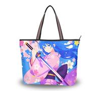 WDdZzyy Bolsas de viaje con cremallera de tela de seda japonesa con diseño de chica de anime samurái, bolsos grandes y bolsos de mano, Anime japonés Girl Samurai, Large
