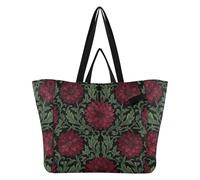 WDdZzyy Bolsas grandes de lona grandes y resistentes para la cocina, bolsas de comestibles Momlife para mujeres, mercado de agricultores, viajes, William Morris, dalias rojas, fondo negro