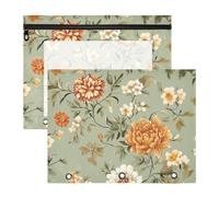WDdZzyy Bolsas para lápices de flores de otoño, orquídeas, peonías, dalias, portátiles, con bolsillo de 3 anillos para cartas de papel A4, paquete de 2 unidades, para estudiantes, estudiantes