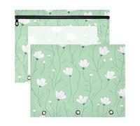 WDdZzyy Bolsas transparentes para lápices con diseño de dibujos animados florales blancos, bolsillo de 3 anillos para cartas de papel A4, paquete de 2 unidades para estudiantes