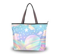 WDdZzyy Bolso bandolera de tela de seda con cremallera y arcoíris pastel para mujer, Pastel Rainbow Sky, Large