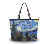 WDdZzyy Bolso cruzado para mujer con cremallera y tela de seda de noche estrellada para amantes de los gatos negros, Black Cats Lover Starry Night, Medium