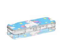 WDdZzyy Caja de lápices de plástico transparente azul arcoíris con diseño de unicornios de animales de doble capa para suministros de papelería con tapa