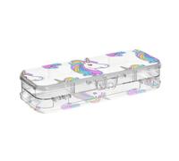WDdZzyy Caja de plástico con diseño de unicornios arcoíris blancos para lápices, doble capa, para papelería, con tapa