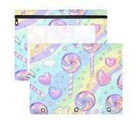 WDdZzyy Cane Candy - Bolsas transparentes para lápices con 3 anillos para cartas de papel A4, paquete de 2 unidades para profesores de vuelta a la escuela