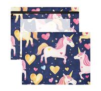 WDdZzyy Carpeta de dibujos animados de unicornios con forma de corazón de San Valentín, 3 agujeros, bolsillo de 3 agujeros para cartas de papel A4, paquete de 2 unidades