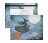 WDdZzyy Carpeta de plástico transparente con diseño de búha, escoba, cielo iluminado por la luna, para cartas de papel A4, paquete de 2 suministros para el aula