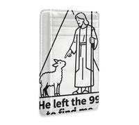 WDdZzyy Cartera de piel delgada con ventana de identificación con bloqueo RFID para hombres y mujeres con Jesus Faith He Left The 99 To Find Me