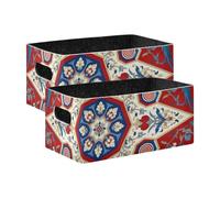 WDdZzyy Cesta bohemia con diseño de mandala azul y rojo para almacenamiento, paquete de 2 organizadores de cubos para estantes y armarios