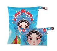 WDdZzyy Chinese Culture - Bolsa húmeda azul de ópera de Pekín, paquete de 2 artículos esenciales de viaje para bebés con asas para pañales de bebé