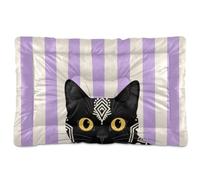 WDdZzyy Colchón de pelo para perros con diseño de gato negro a rayas blancas y moradas, lavable, antideslizante, suave, cómodo, para perros grandes, grandes, medianos y pequeños, 91,4 x 61 cm