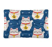 WDdZzyy Colchón lavable para mascotas japonés Lucky Cat azul, antideslizante, suave, cómodo para perros medianos/grandes, 36 x 24 pulgadas