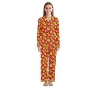 WDdZzyy Conjunto de pijama con solapa de muesca para mujer, diseño de Bendición de Año Nuevo, estilo informal, clásico, Personaje de bendición de Año Nuevo de la cultura tradicional china, M
