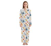 WDdZzyy Conjunto de pijama de dibujos animados para mujer, diseño de elefantes, color blanco, para invierno, suave, cálido, Dibujos animados lindos elefantes blancos, S