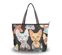 WDdZzyy Estética Devon Rex Cats - Bolsos y bolsos de mano de tela de seda negra con cremallera, prácticos bolsos de mano casuales para el trabajo, Aesthetic Devon Rex Cats Negro, Medium