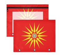 WDdZzyy Estuches portátiles con 3 agujeros para lápices con diseño de bandera étnica de Macedonia para papel A4, cartas, paquete de 2 unidades para estudiantes, suministros de arte