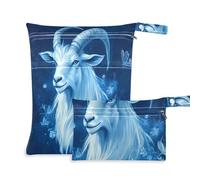 WDdZzyy Fierce Goat Royal Blue - Bolsa de ropa sucia lavable, paquete de 2 bolsas húmedas para traje de baño con asas para guardería