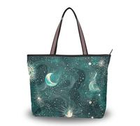 WDdZzyy Green Gold Tarot Astrology Moon tela de seda con cierre monederos y bolsos reutilizables para mujer 2025, Luna de astrología de tarot de oro verde, Large