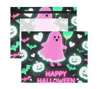 WDdZzyy Happy Halloween Cute Girl - Bolsa de cosméticos rosa con cremalleras suaves, carpetas de bolsillo para carpeta de 3 anillos, paquete de 2 suministros universitarios para profesores