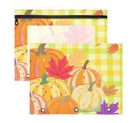 WDdZzyy Hello Fall - Bolsa de cosméticos a cuadros de calabaza verde arce con ventana transparente con 3 anillas para papel A4, carta, paquete de 2 suministros para el aula