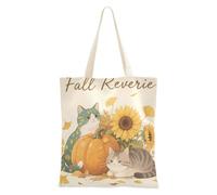 WDdZzyy Hello Fall - Bolsas de lona reutilizables con diseño de gato, calabaza, girasol, para mujer, con bolsillos y asas, regalo a granel para profesores