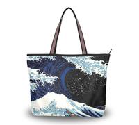 WDdZzyy Japanese Wave Ocean Beach - Bolsas de tela de seda con cremallera para mujer, bolsos de verano para mujer
