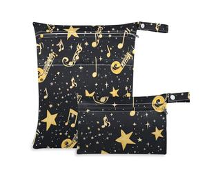 WDdZzyy - Juego de 2 bolsas de traje de baño, diseño de música, color negro, paquete de 2 artículos esenciales de viaje para bebés con asas para yoga