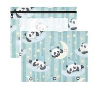 WDdZzyy Linda carpeta con diseño de pandas de dibujos animados y lunas con cremalleras suaves, estuche para bolígrafos de papel A4, cartas, paquete de 2 unidades, almacenamiento para profesores