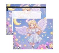 WDdZzyy Linda carpeta de ángel de lentejuelas falsas de dibujos animados con cremalleras suaves, bolsillo de 3 agujeros para carpeta de 3 anillos, paquete de 2 suministros de arte para profesores