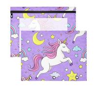 WDdZzyy Lindas bolsas de 3 agujeros para carpetas de 3 anillos, diseño de unicornios y estrellas, color morado y melocotón