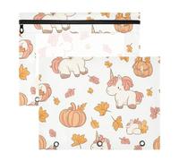 WDdZzyy Lindos estuches para lápices de dibujos animados de Halloween, calabaza, unicornios blancos, con cremalleras suaves, perforadora de 3 agujeros para carpeta de 3 anillos, paquete de 2 unidades