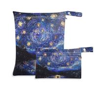 WDdZzyy Midnight Starry Sky Stars - Bolsa húmeda lavable para bebé, paquete de 2 artículos esenciales de viaje para bebé con asas para gimnasio