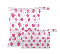 WDdZzyy Paquete de 2 bolsas secas infantiles con diseño de fresas y lunares rosas para volar con asas para guardería