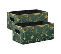 WDdZzyy Paquete de 2 cestas de almacenamiento resistentes con diseño de luna bohemia con purpurina verde, paquete de 2 contenedores organizadores grandes para estantes, armarios, libros