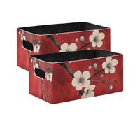 WDdZzyy Paquete de 2 cubos de basura con diseño de flores de ciruela chinas, color rojo, retro, para dormitorio, sala de estar, baño, estantes