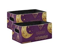 WDdZzyy Purple Moon - Cesta de almacenamiento plegable con purpurina bohemia, paquete de 2 organizadores decorativos para ropa de armario, regalo