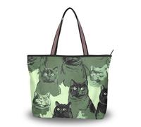 WDdZzyy Sweet British Cats - Bolso bandolera de tela de seda verde con cremallera para mujer