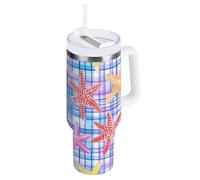 WDdZzyy - Vaso con aislamiento al vacío con tapa para popote, diseño de estrellas de mar, diseño de búfalo, con popote, reutilizable, taza de café de viaje, regalos para mujeres, hombres, él